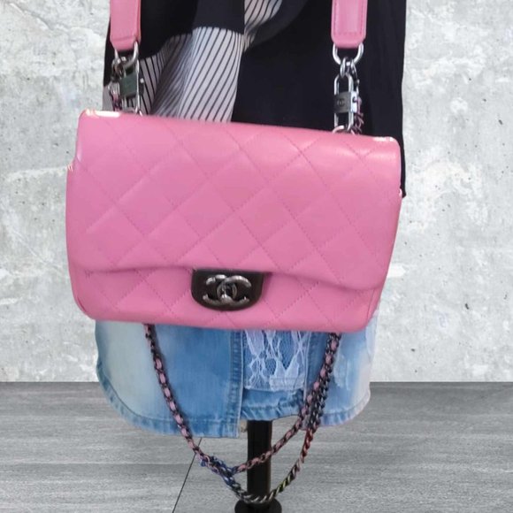Authentic Rare Chanel Pink Goatskin Quilted Mut Waist Chain Double Lock Flap Bag - Picture 15 of 16